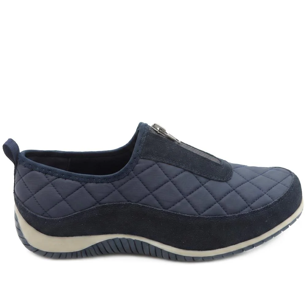 Wide Fit Leather Slip-On Shoes With Zip Fastening - BRK42019 / 328 406 - Navy - Image 3