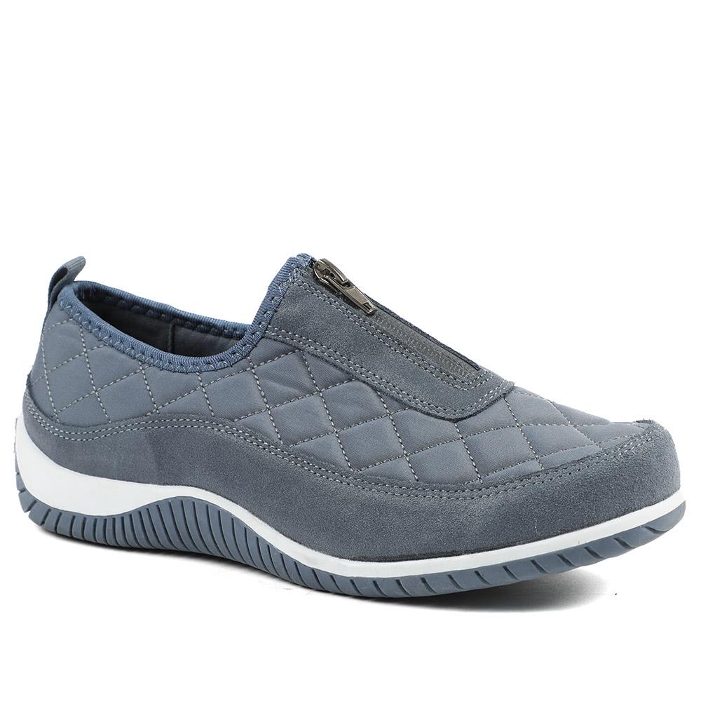 Wide Fit Leather Slip-On Shoes With Zip Fastening - BRK42019 / 328 406 - Denim