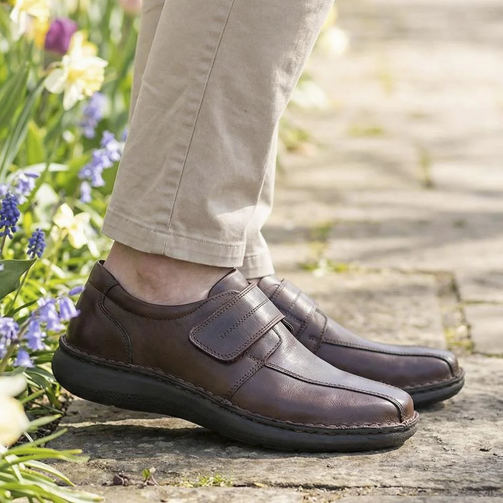 Wide Fit Leather Smart Adjustable Fit Shoes - PARK42060 / 328 431 - Dark Brown - Image 2