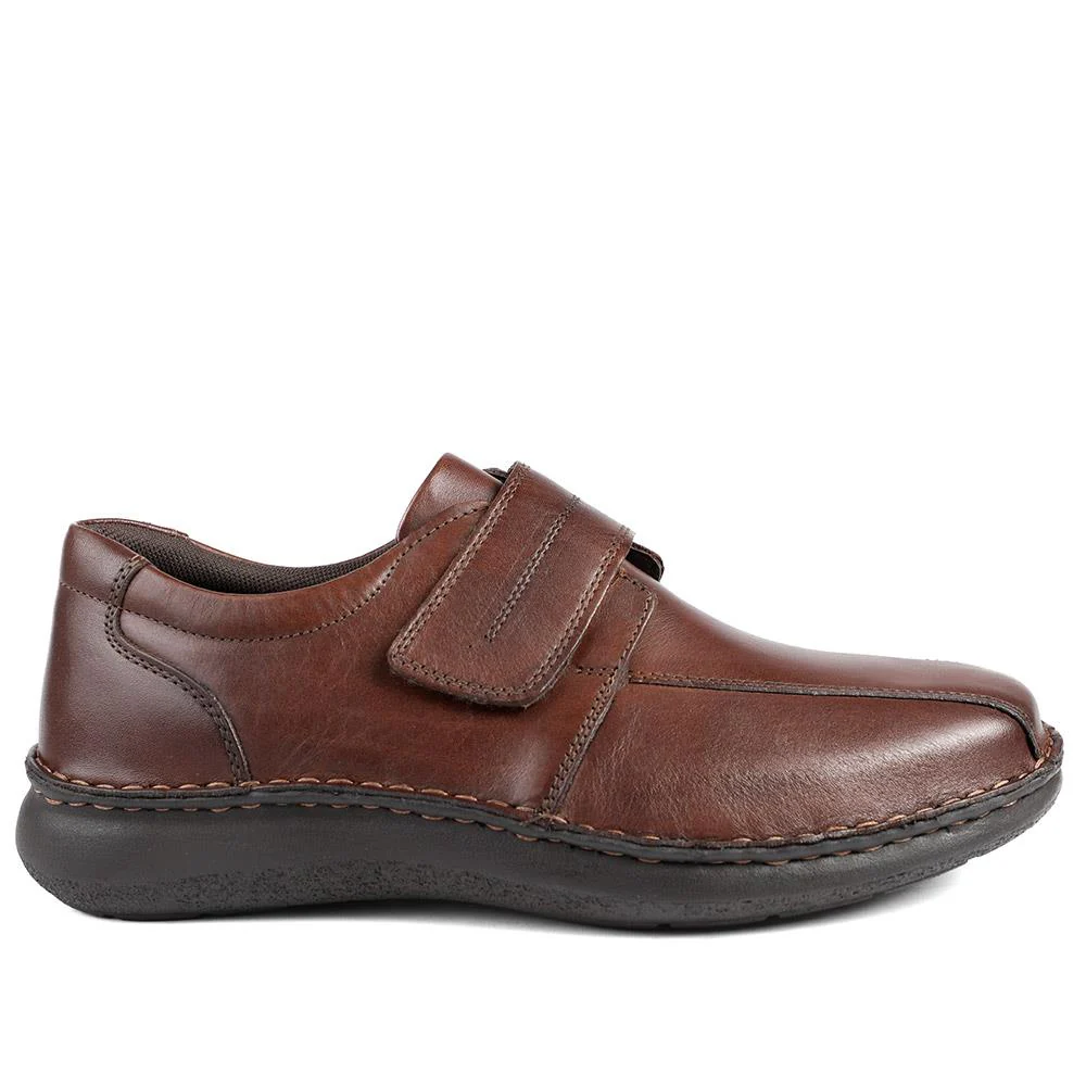 Wide Fit Leather Smart Adjustable Fit Shoes - PARK42060 / 328 431 - Dark Brown - Image 3