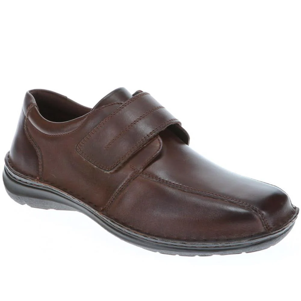 Wide Fit Leather Touch-Fasten Shoes - PARK40037 / 325 804 - Dark Brown
