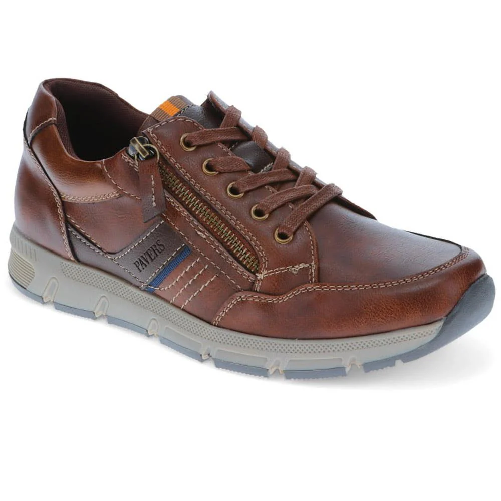 Wide Fit Leather Zip/Lace Trainers  - WBINS40023 / 325 785 - Brown