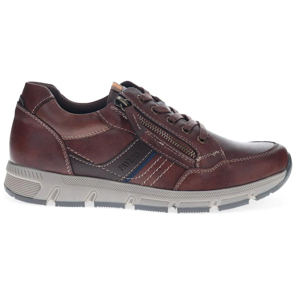 Wide Fit Leather Zip/Lace Trainers  - WBINS40023 / 325 785 - Brown - Image 2