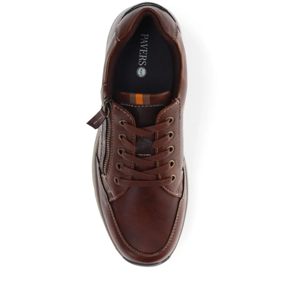 Wide Fit Leather Zip/Lace Trainers  - WBINS40023 / 325 785 - Brown - Image 5