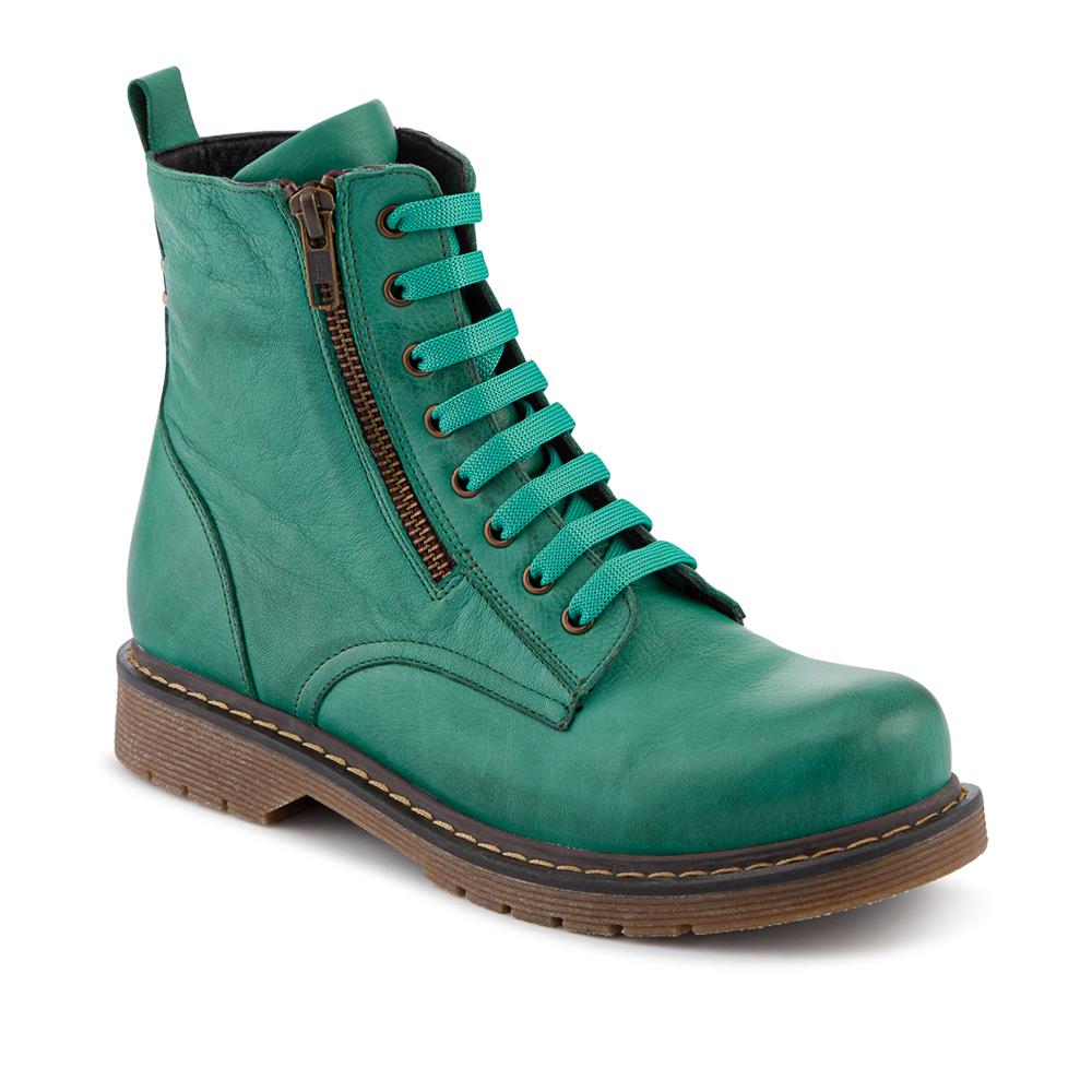 Wide-Fit Leather Zip-Up Boots - BELYNR42007 / 328 505 - Green