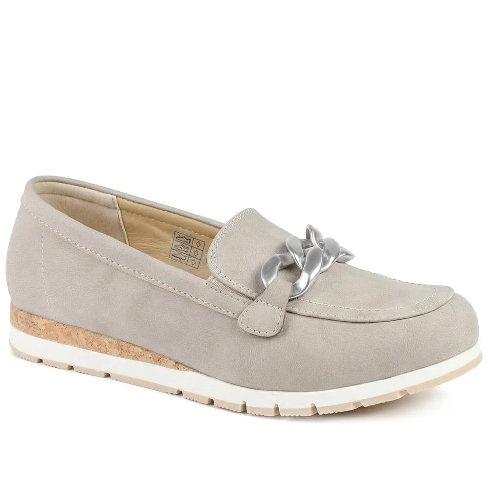 Wide Fit Memory Foam Wedged Loafers - WBINS43073 / 329 003 - Beige