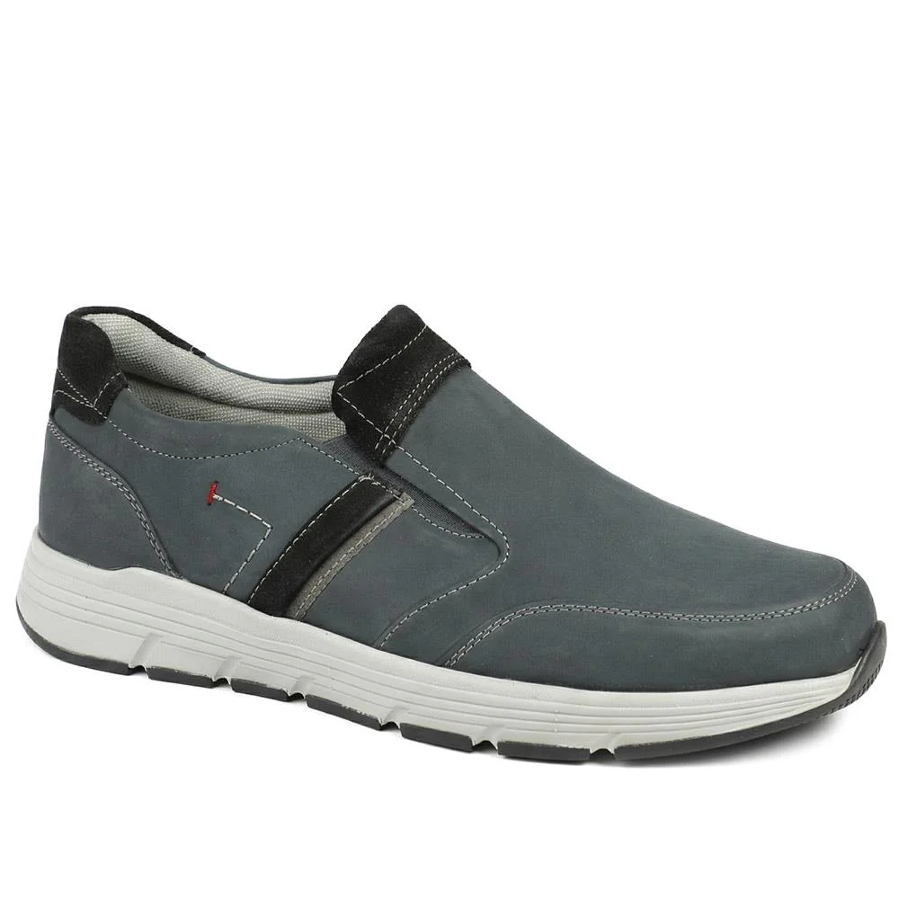 Wide-Fit Slip-On Leather Shoes - PARK41037 / 327 280 - Navy