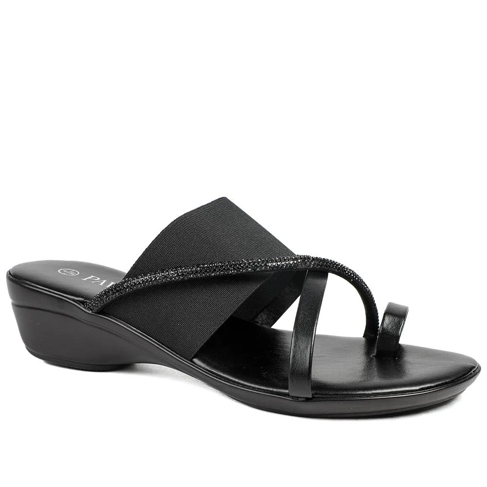 Wide Fit Smart Toe Post Sandals - CLUBS37015W / 329 248 - Black Glitter