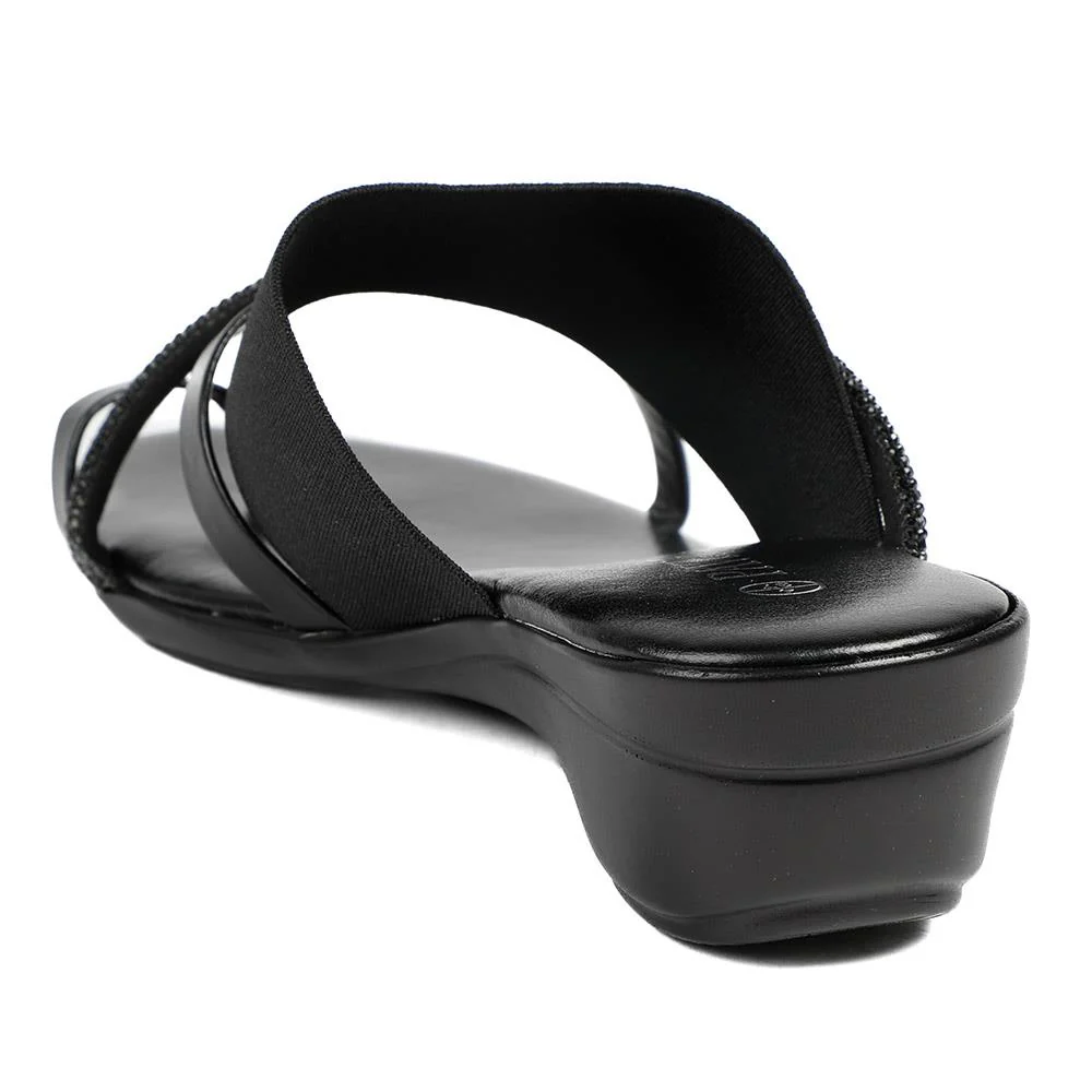 Wide Fit Smart Toe Post Sandals - CLUBS37015W / 329 248 - Black Glitter - Image 4