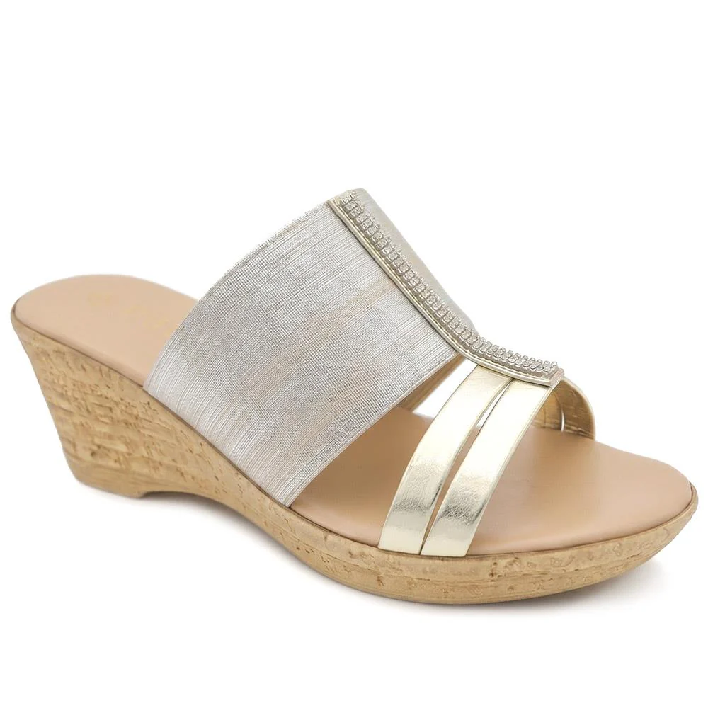 Wide Fit Stretchy Mule Sandals - CLUBS43007 / 329 808 - Gold