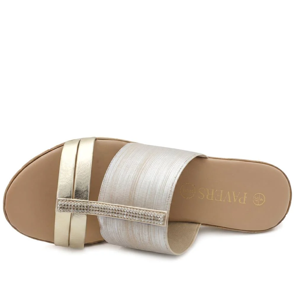 Wide Fit Stretchy Mule Sandals - CLUBS43007 / 329 808 - Gold - Image 4