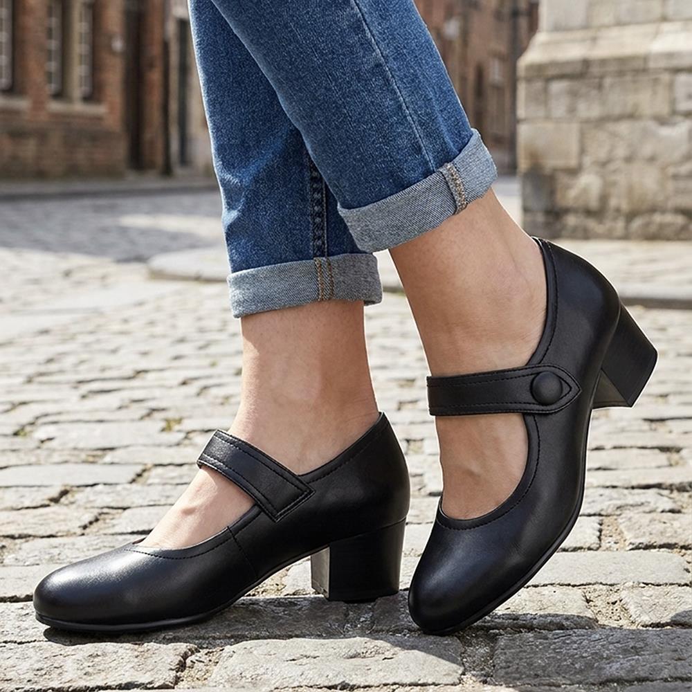 Wide Fit Touch-Fasten Heeled Mary Janes - WK42001 / 327 952 - Black - Image 2