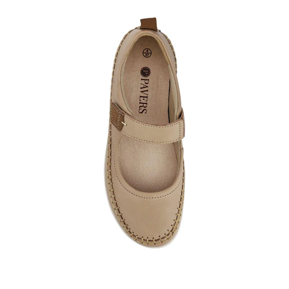 Wide-Fit Touch-Fasten Mary Janes - PARK41031 / 327 061 - Beige - Image 4