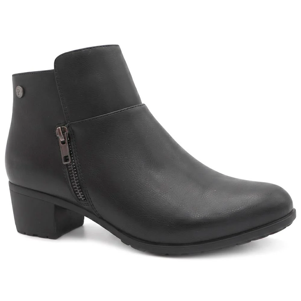 Wide Fit Zip Fasten Block Heel Ankle Boots - WK44000 / 329 623 - Black