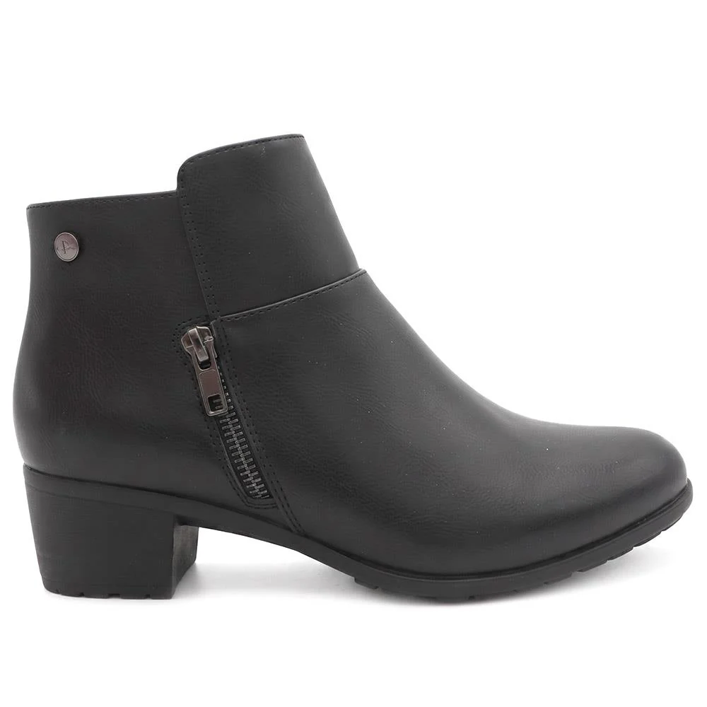 Wide Fit Zip Fasten Block Heel Ankle Boots - WK44000 / 329 623 - Black - Image 3