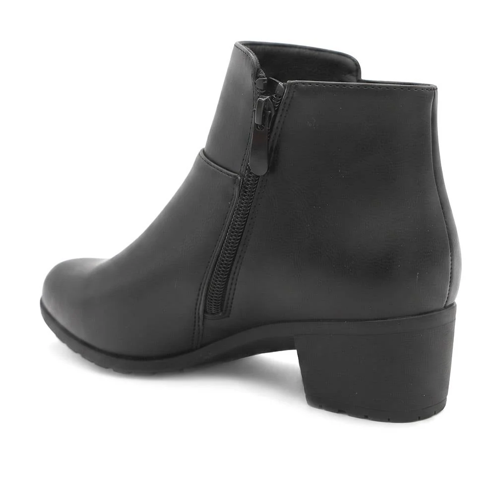 Wide Fit Zip Fasten Block Heel Ankle Boots - WK44000 / 329 623 - Black - Image 4