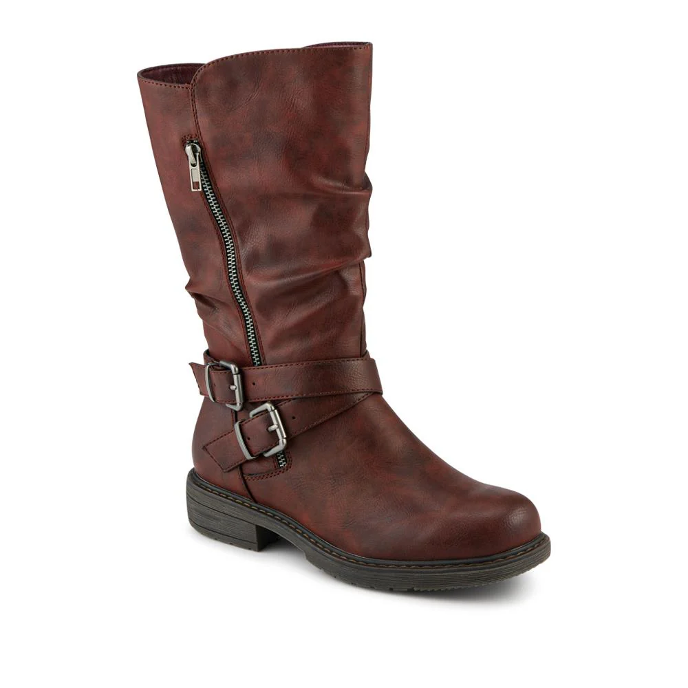 Wide Fit Zip Fasten Slouch Boots - WBINS42093 / 328 121 - Burgundy