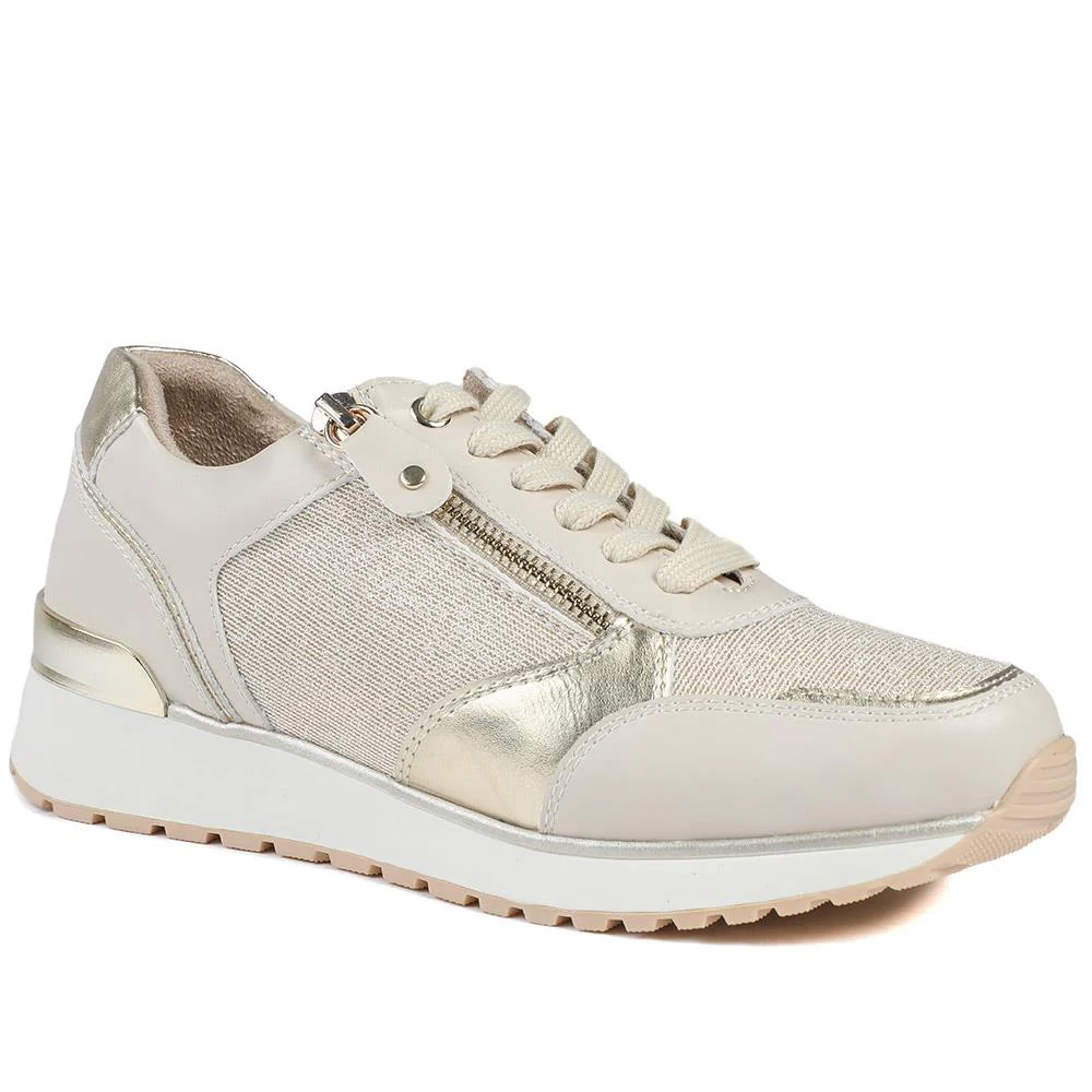 Wide Fit Zip & Lace Cushioned Trainers - WBINS43074 / 329 139 - Beige