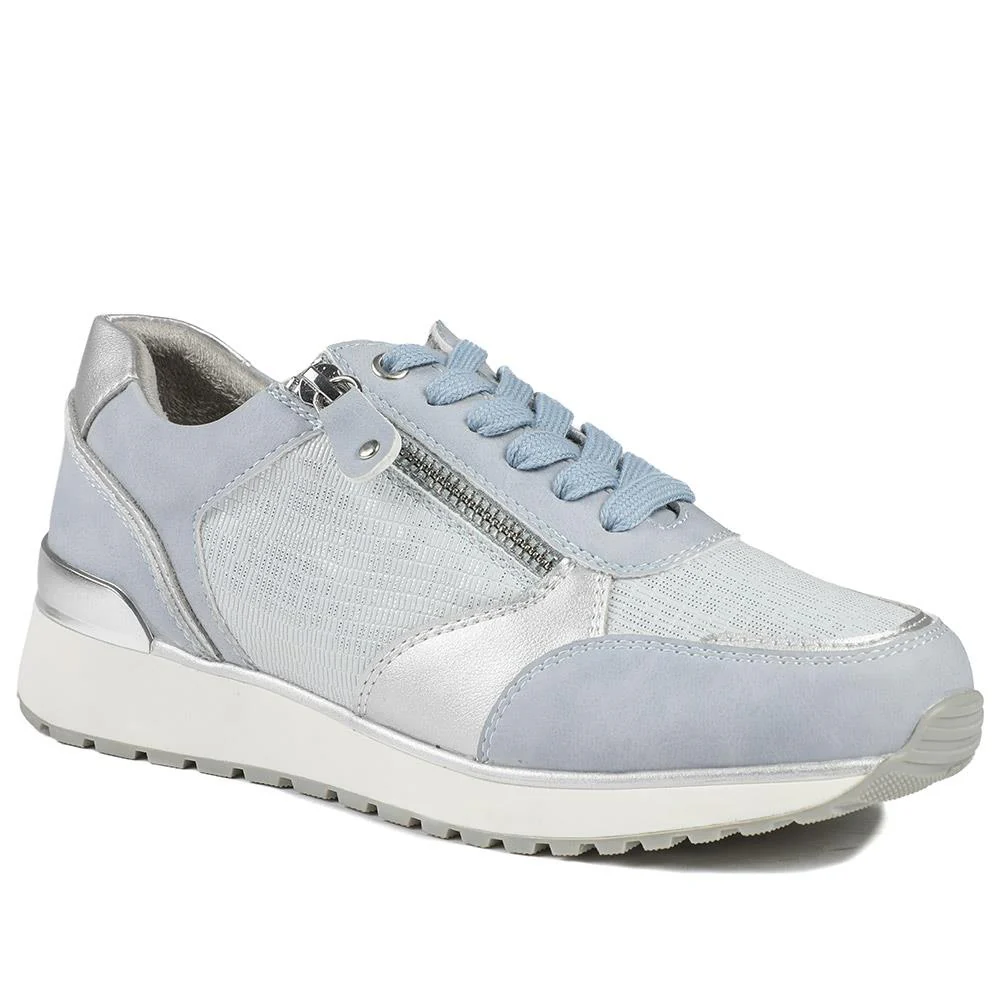 Wide Fit Zip & Lace Cushioned Trainers - WBINS43074 / 329 139 - Blue
