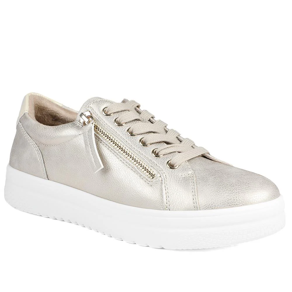 Wide Fit Zip & Lace Platform Trainers - WBINS43003 / 328 884 - Soft Gold