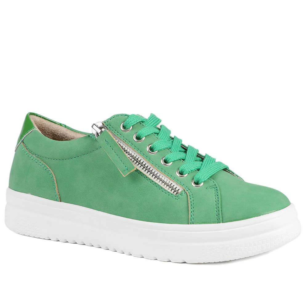 Wide Fit Zip & Lace Platform Trainers - WBINS43003 / 328 884 - Green