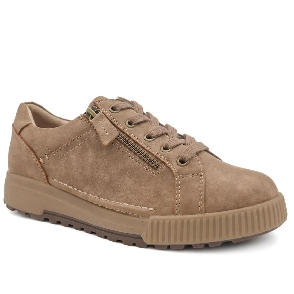 Wide Fit Zip & Lace Trainers - WBINS41019 / 326 929 - Taupe