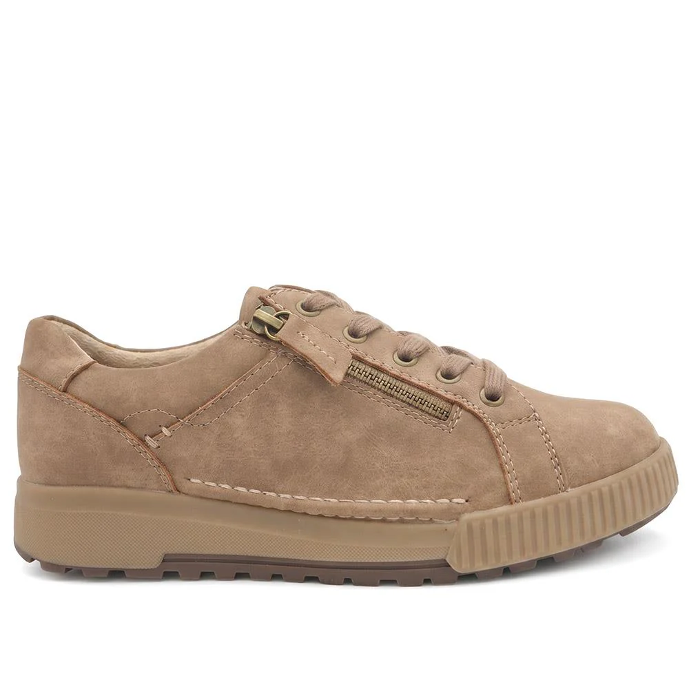 Wide Fit Zip & Lace Trainers - WBINS41019 / 326 929 - Taupe - Image 3