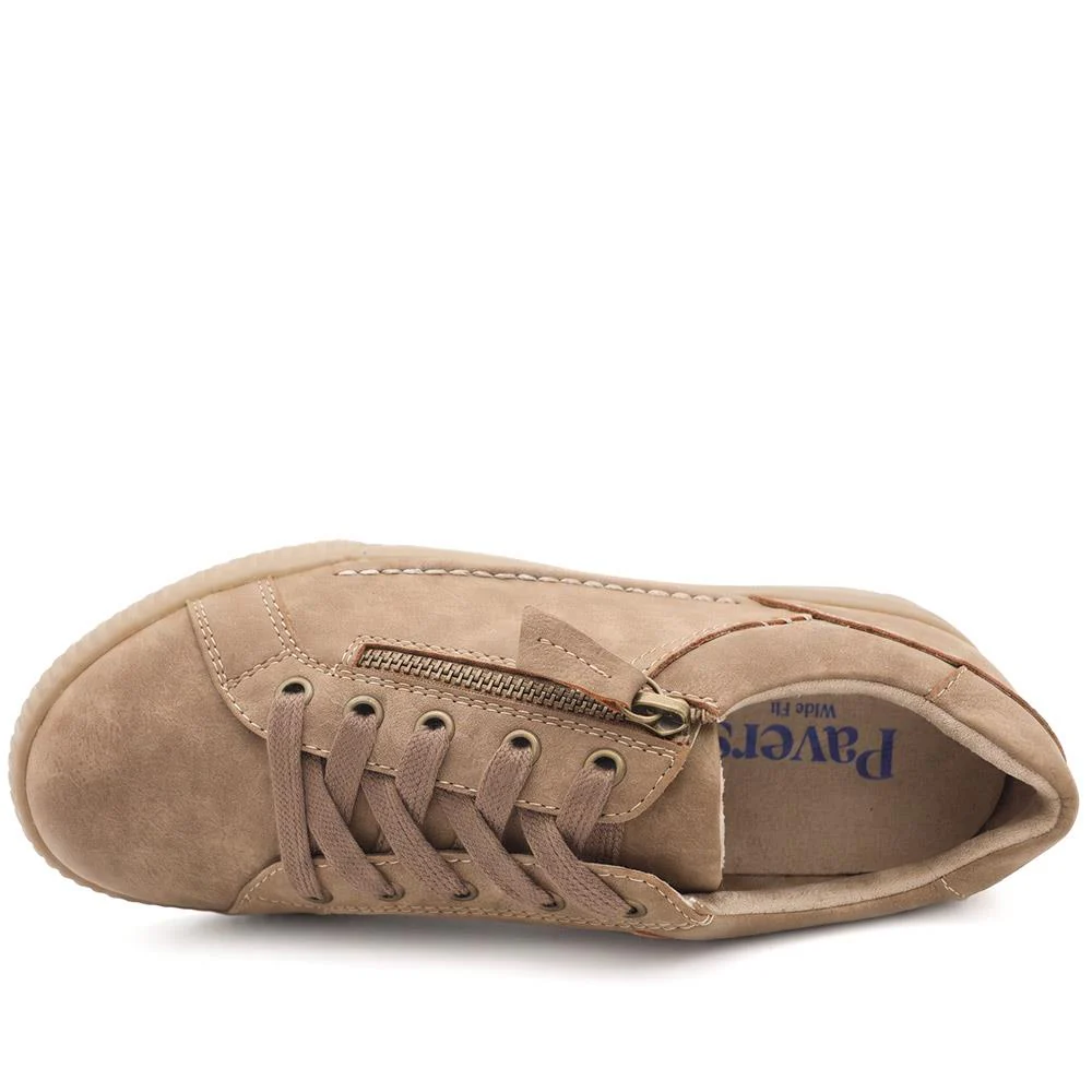 Wide Fit Zip & Lace Trainers - WBINS41019 / 326 929 - Taupe - Image 5