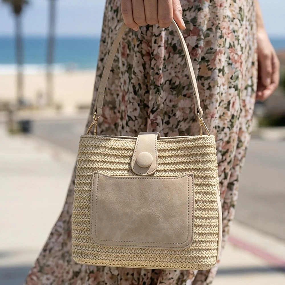 Woven Shoulder Bag with Faux Leather Trim - RIM43000 / 329 297 - Beige - Image 2