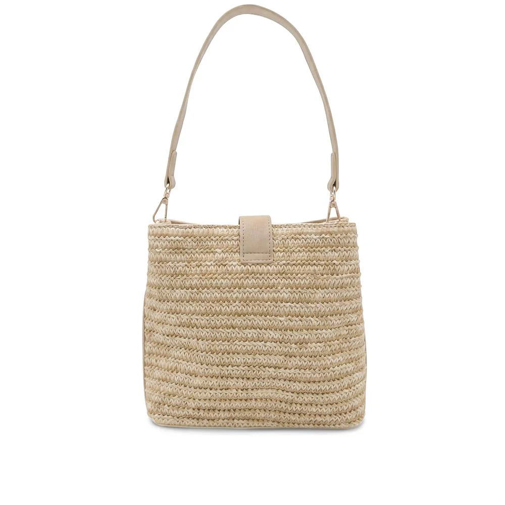 Woven Shoulder Bag with Faux Leather Trim - RIM43000 / 329 297 - Beige - Image 3