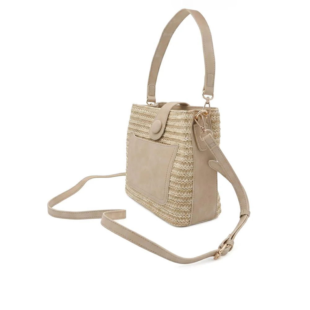 Woven Shoulder Bag with Faux Leather Trim - RIM43000 / 329 297 - Beige - Image 4