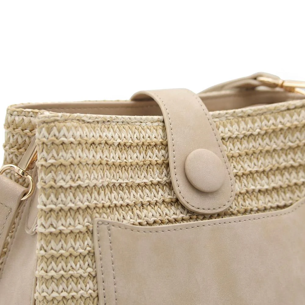 Woven Shoulder Bag with Faux Leather Trim - RIM43000 / 329 297 - Beige - Image 6