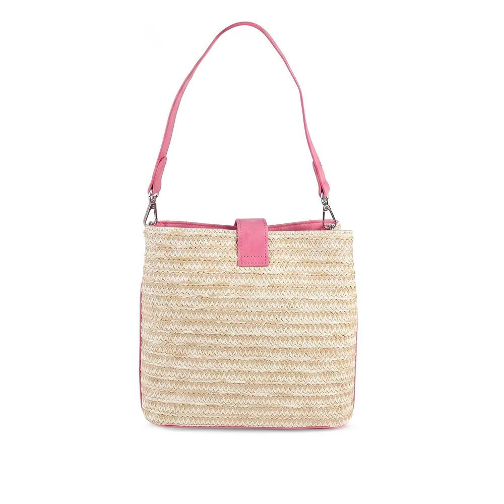 Woven Shoulder Bag with Faux Leather Trim - RIM43000 / 329 297 - Pink - Image 3