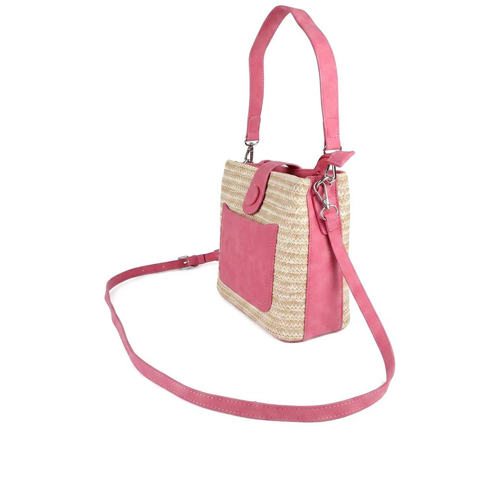 Woven Shoulder Bag with Faux Leather Trim - RIM43000 / 329 297 - Pink - Image 4