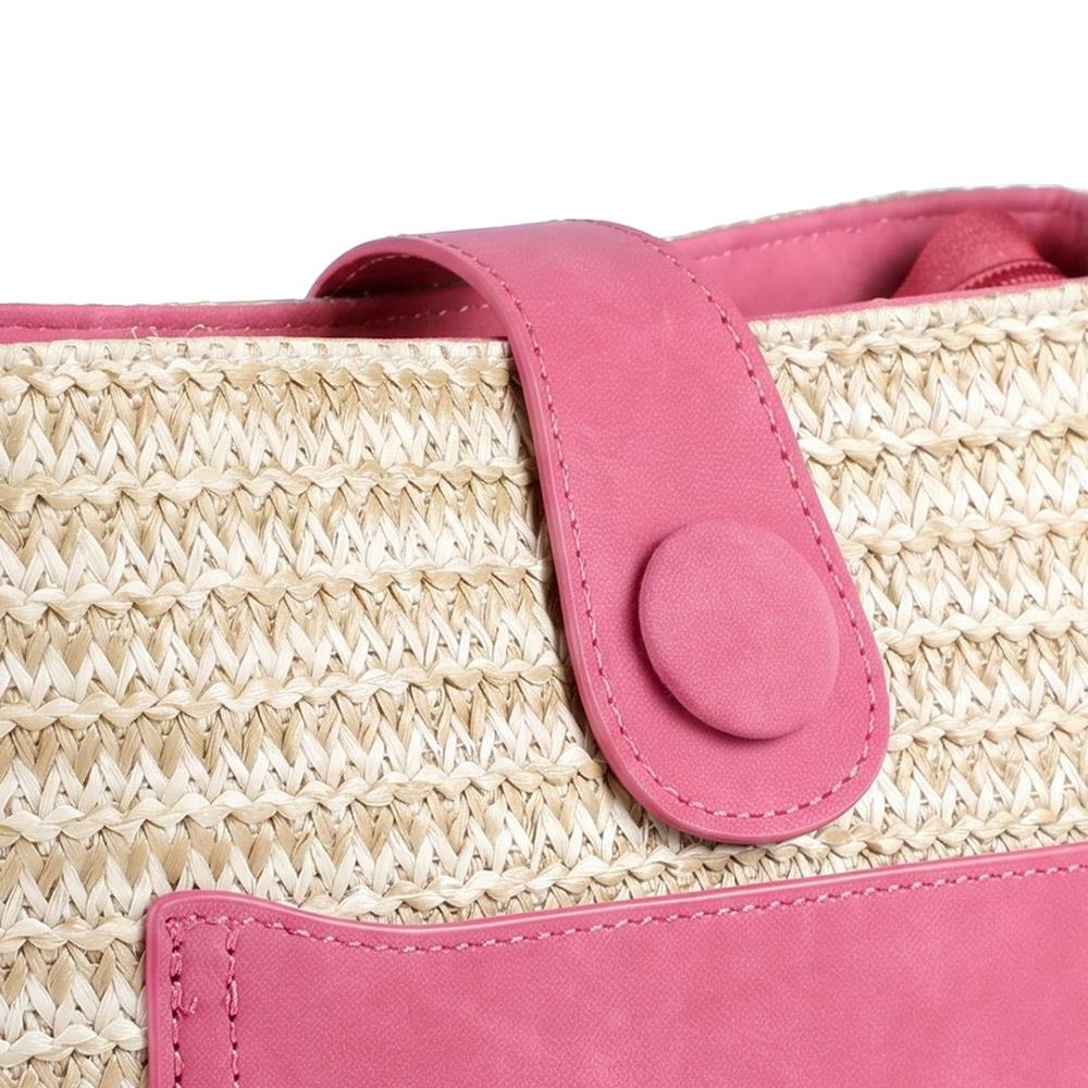 Woven Shoulder Bag with Faux Leather Trim - RIM43000 / 329 297 - Pink - Image 6