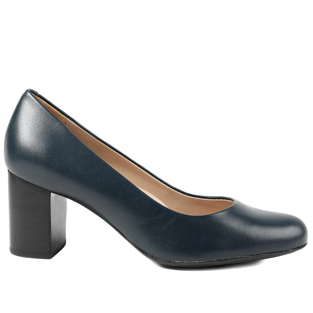 Xantara Leather Block Heel Court Shoes - XANTARA / 329 422 - Navy Leather - Image 2