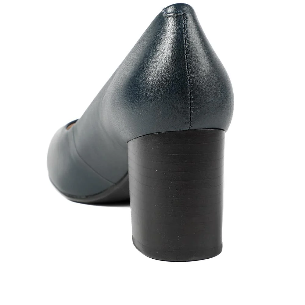 Xantara Leather Block Heel Court Shoes - XANTARA / 329 422 - Navy Leather - Image 3