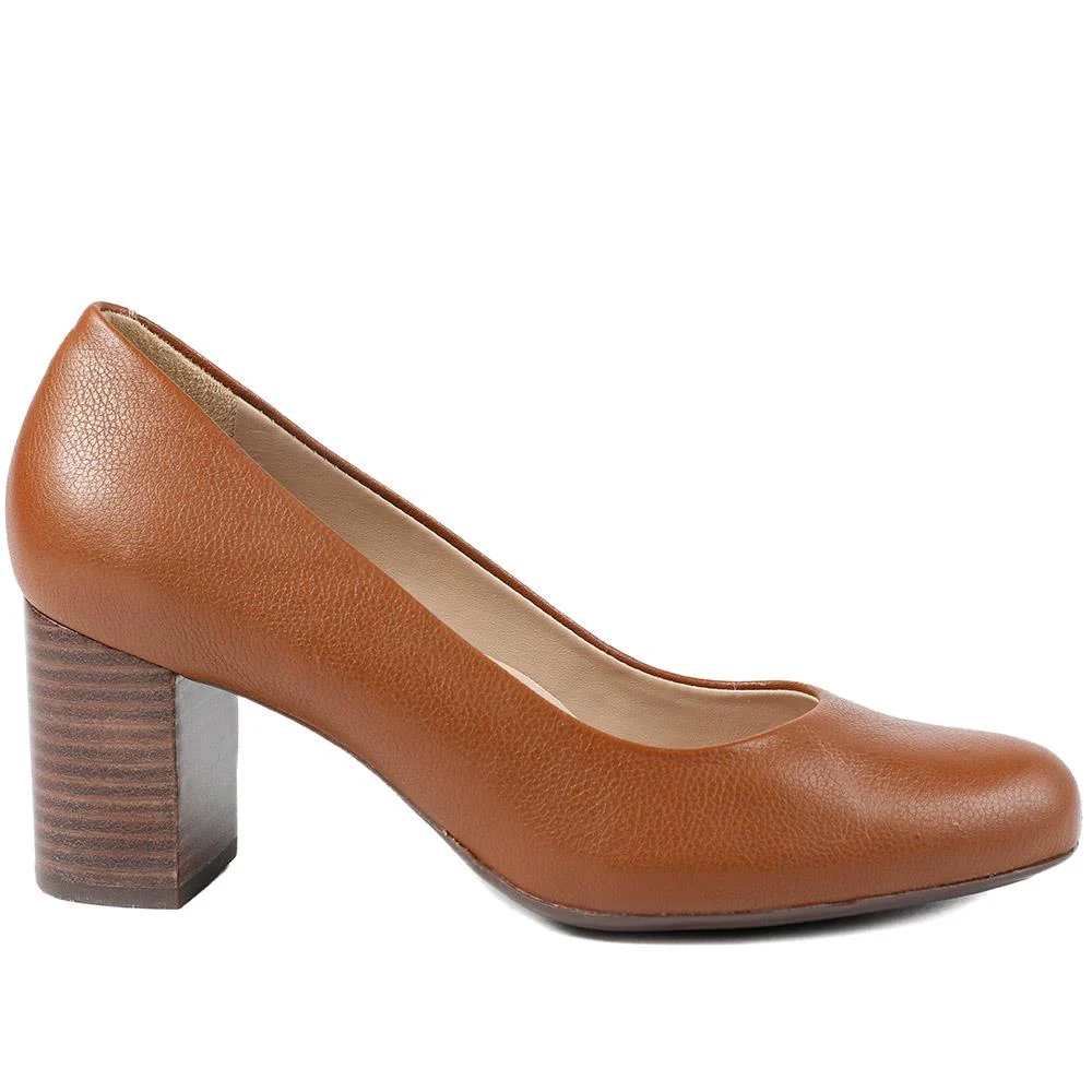 Xantara Leather Block Heel Court Shoes - XANTARA / 329 422 - Tan Leather - Image 2