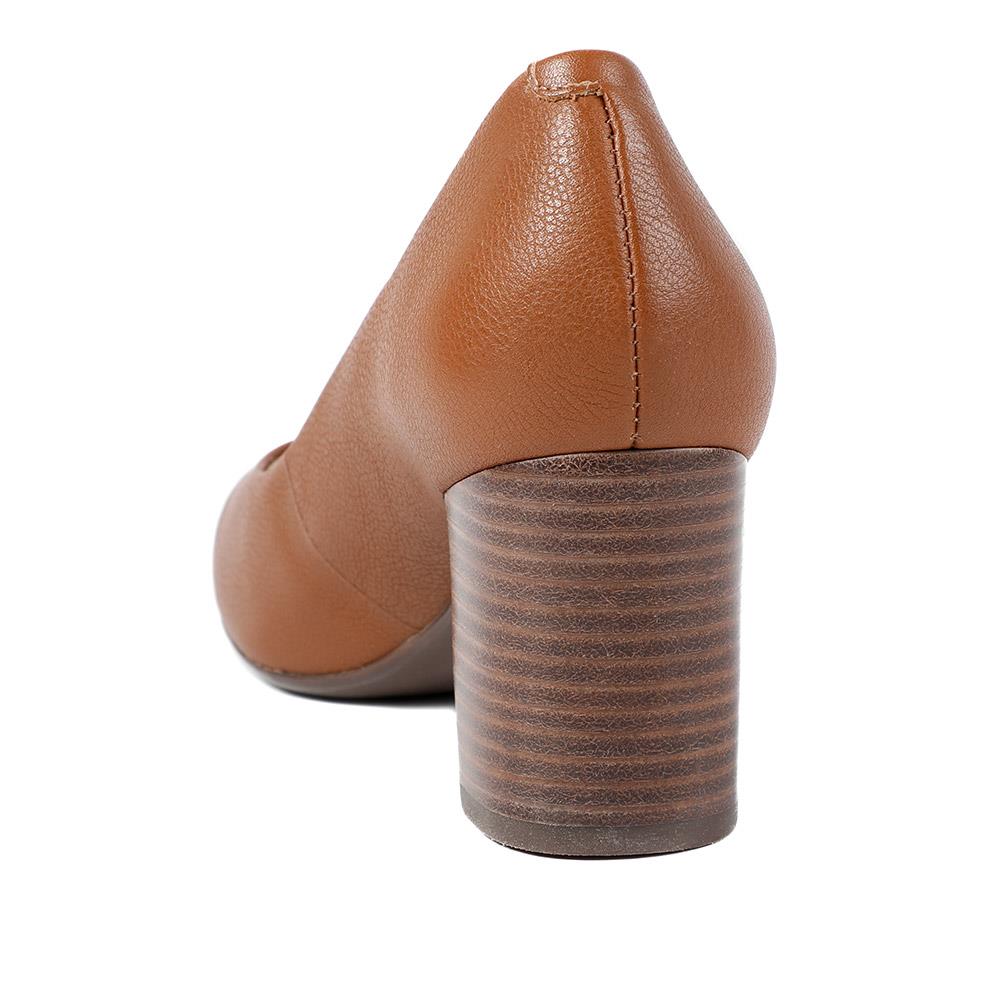 Xantara Leather Block Heel Court Shoes - XANTARA / 329 422 - Tan Leather - Image 3