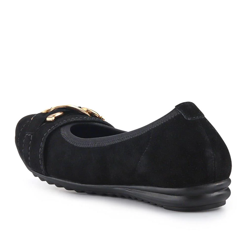 Yvette Leather Wide-Fit Ballet Pumps - YVETTE / 326 959 - Black Suede - Image 3