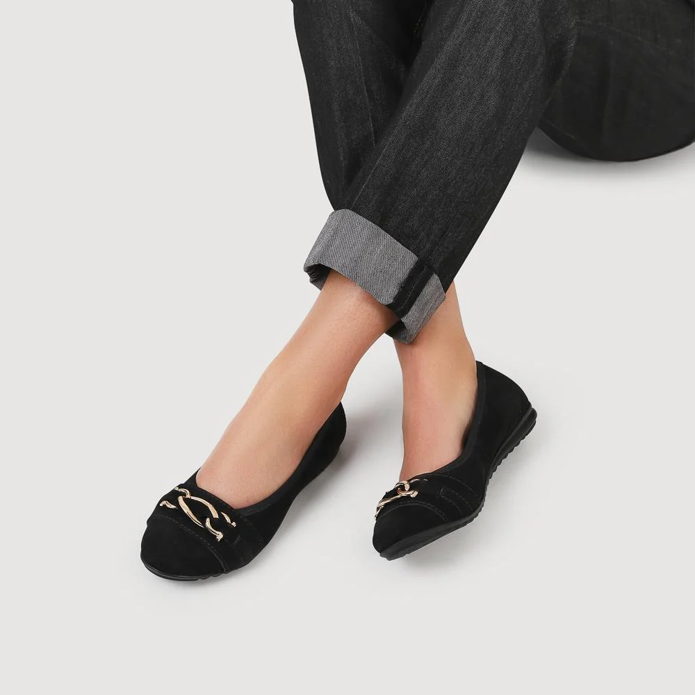 Yvette Leather Wide-Fit Ballet Pumps - YVETTE / 326 959 - Black Suede - Image 5