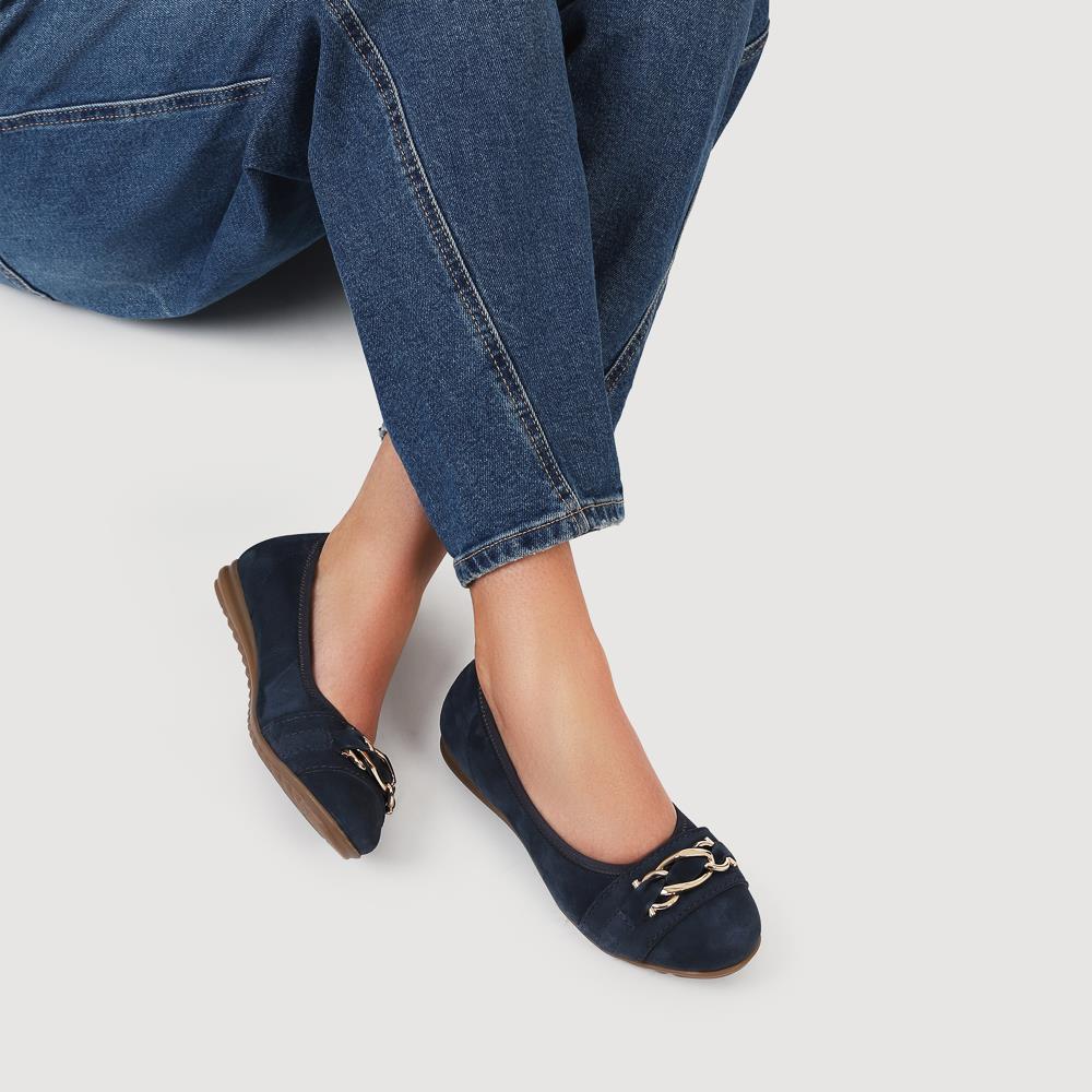 Yvette Leather Wide-Fit Ballet Pumps - YVETTE / 326 959 - Navy Suede - Image 5