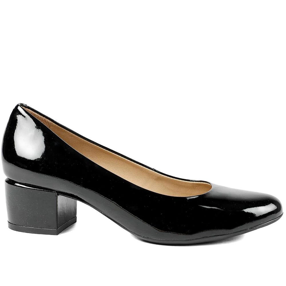 Zakynthos Leather Block Heel Court Shoes - ZAKYNTHOS / 329 423 - Black Patent - Image 2