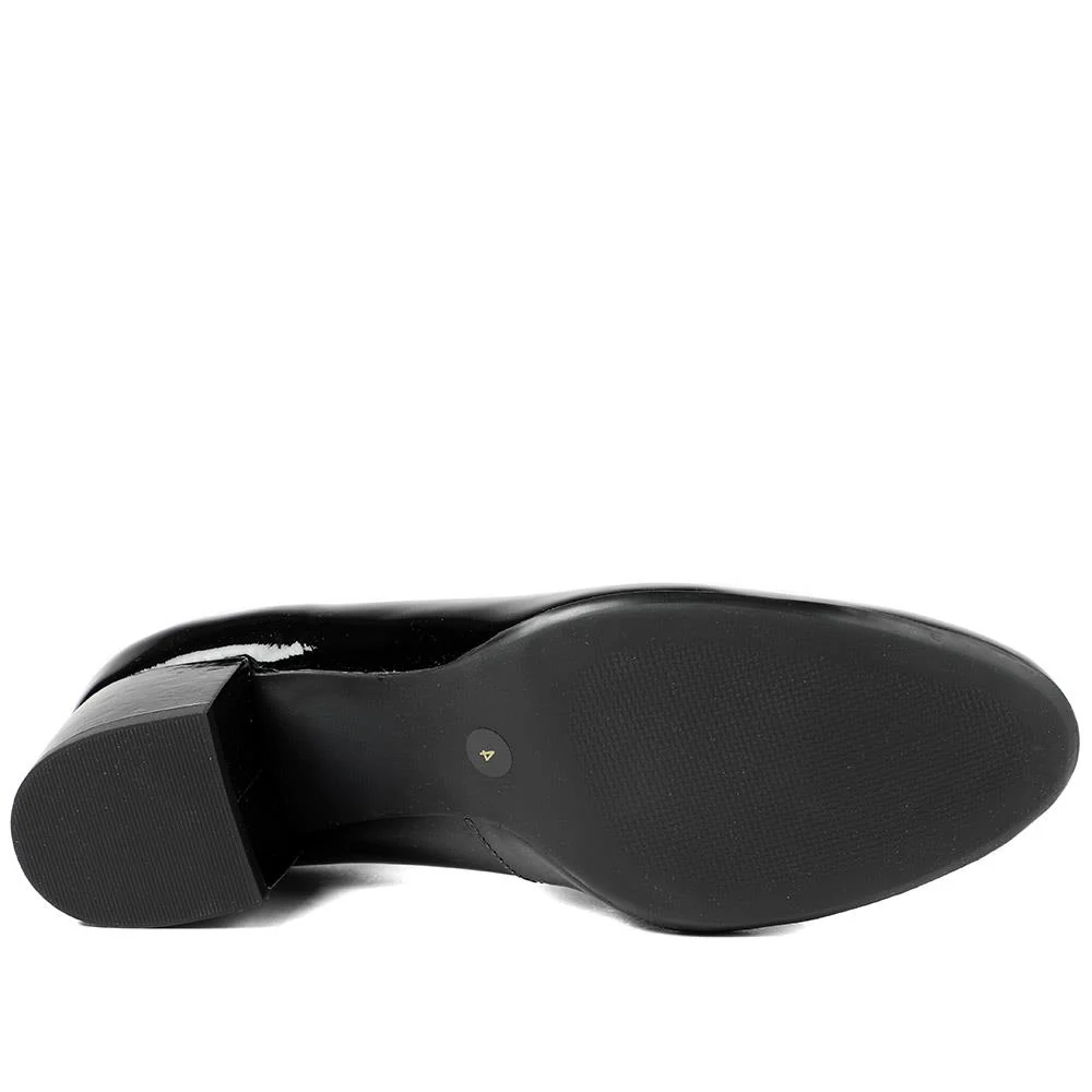 Zakynthos Leather Block Heel Court Shoes - ZAKYNTHOS / 329 423 - Black Patent - Image 5