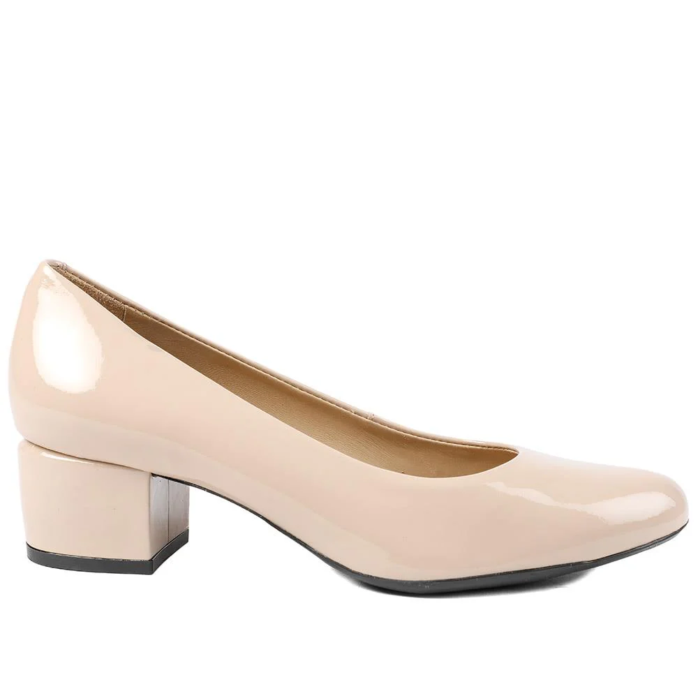 Zakynthos Leather Block Heel Court Shoes - ZAKYNTHOS / 329 423 - Nude Patent - Image 2