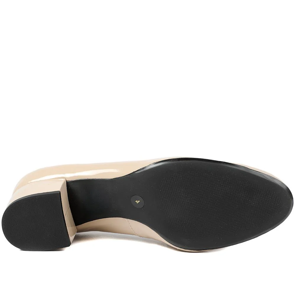Zakynthos Leather Block Heel Court Shoes - ZAKYNTHOS / 329 423 - Nude Patent - Image 5