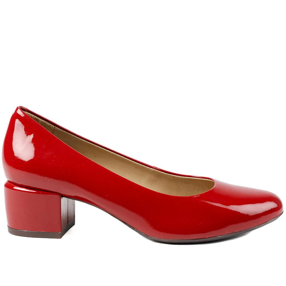 Zakynthos Leather Block Heel Court Shoes - ZAKYNTHOS / 329 423 - Red Patent - Image 2