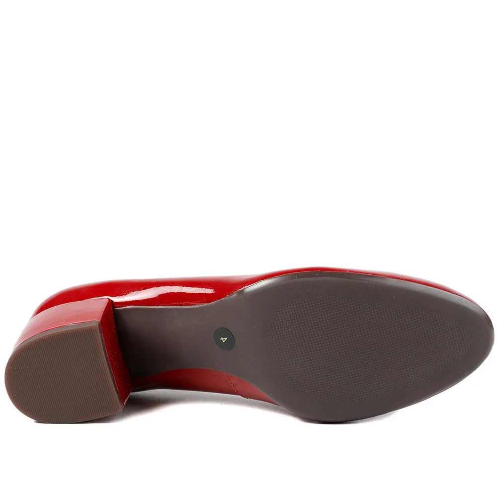 Zakynthos Leather Block Heel Court Shoes - ZAKYNTHOS / 329 423 - Red Patent - Image 5