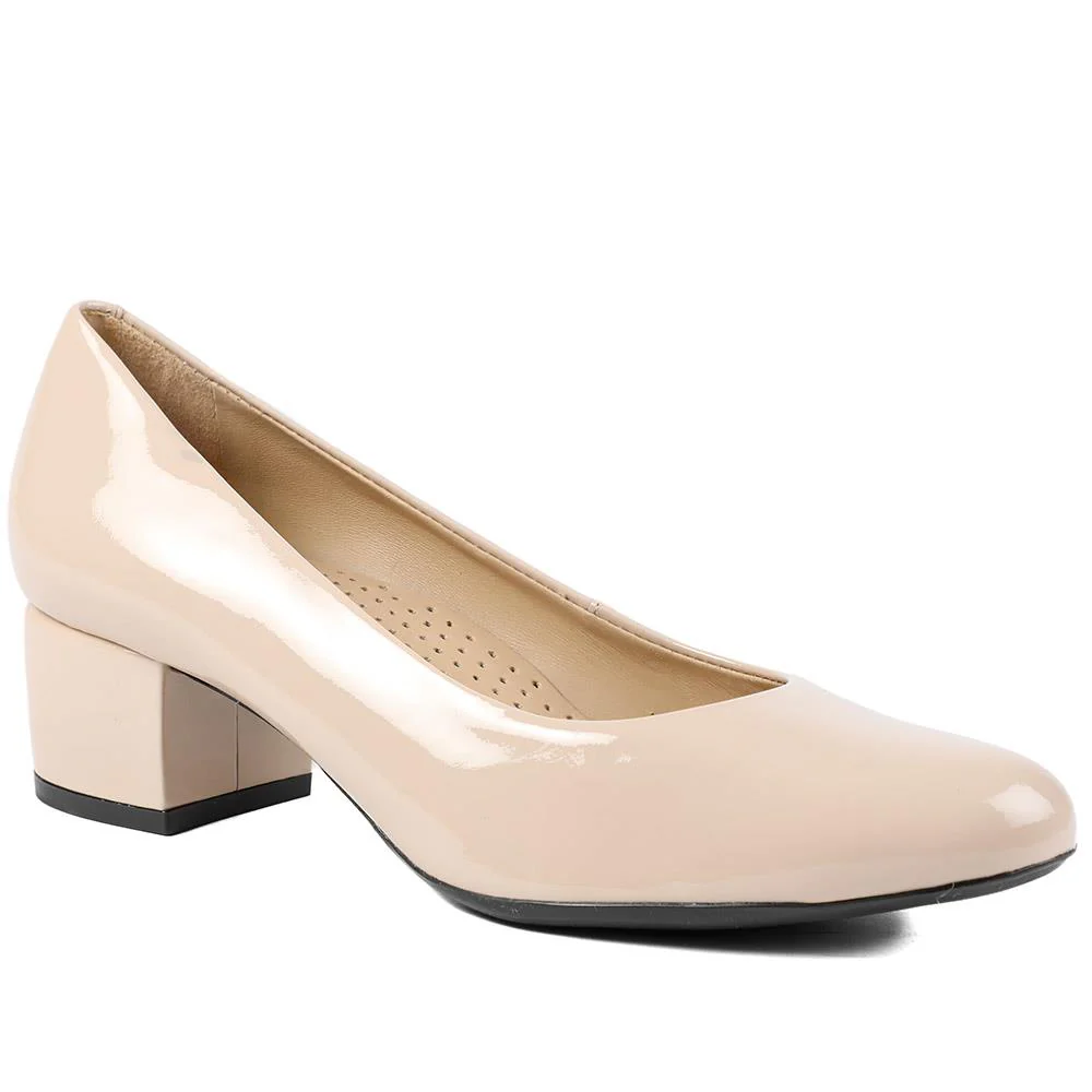 Zakynthos Leather Block Heel Court Shoes - ZAKYNTHOS / 329 423 - Nude Patent