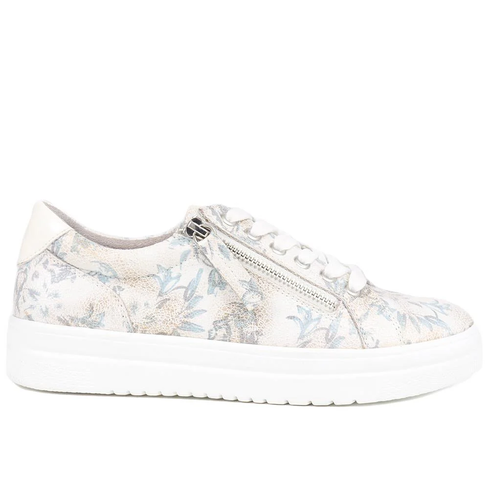 Zip Up Chunky Platform Trainers - WBINS35156 / 321 796 - White Floral - Image 2